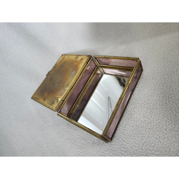 Vintage Enesco Thomas Kinkade Etched Glass Brass Jewelry Trinket Box Cottage - Picture 4 of 16